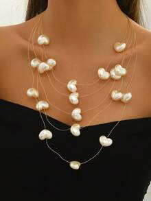 1pc Sweet Heart Necklace, Suitable For Women To Wear On Vacation, Photo Shooting And Checking In - Gold - View 2
