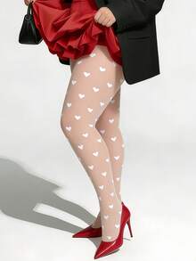 Women's White Heart Pattern Leggings - Woven Heart Design, Elastic, Elegant Style Suitable For Weddings, Dates And Daily Wear - White - View 2