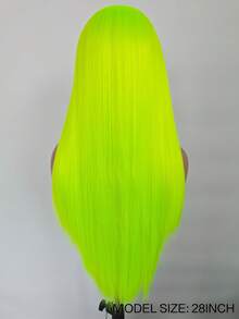 霓虹绿蕾丝假发，长款柔顺直发，合成蕾丝前假发，适合女性，自然发际线，日常佩戴，角色扮演派对皆宜。 - 彩色 - 查看 8