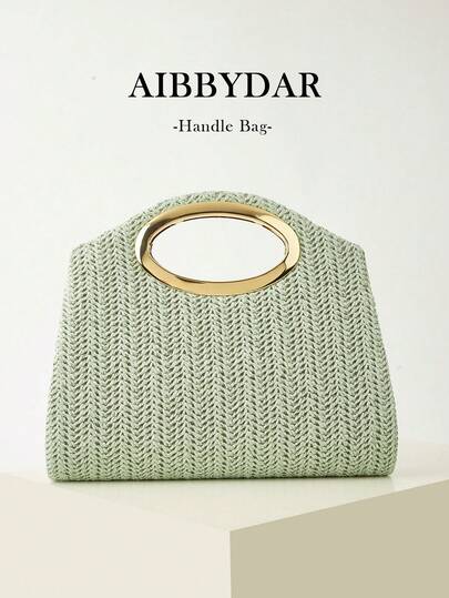 AIBBYDAR Women's Handbag, Mint Green, Fashionable Woven Tote Bag, Suitable For Holiday, Beach, Business Commute, Versatile Shoulder Bag, Casual, Minimalist, Beach, Essential For Vacation