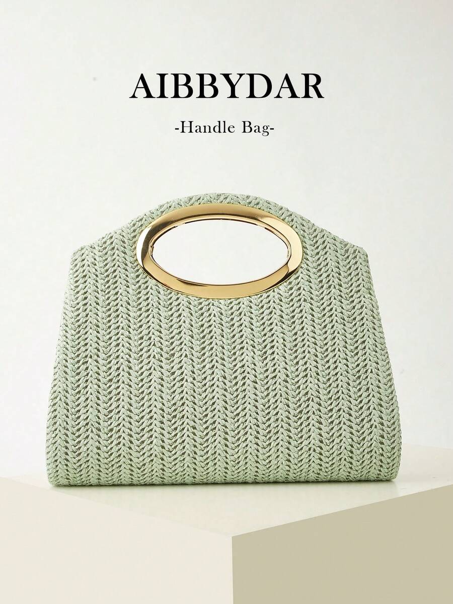 AIBBYDAR 女款薄荷綠時尚編織手提包，百搭斜挎包，適合度假、海灘、休閒，極簡風格，海灘度假必備