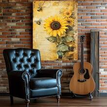 2D Flat - 1pc Of 2D Flat-Printed Vintage Wall Art Featuring Sunflowers And Bees, Made From Metal. This Retro Iron Plate Poster Measures 20.32X30.48 Cm And Is Ideal For Decorating Homes, Bars - White - View 9