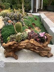 1pc Vintage Tree Stump Planter For Succulents, Unique Indoor/Outdoor Desk Decor Planter With Drainage Hole, Rustic Style Decorative Plant Pot, Gardening Tool, Container Accessory/Planter Rustic Garden Decor - Retro - View 3