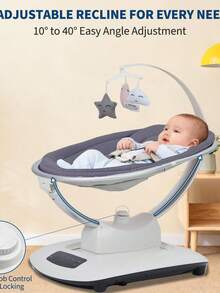 Columpio eléctrico para bebés con 5 modos y velocidades de movimiento: control remoto, reclinación ajustable, arnés de 5 puntos, nanas relajantes, mecedora portátil para recién nacidos y niños pequeño - Gris - Ver 1