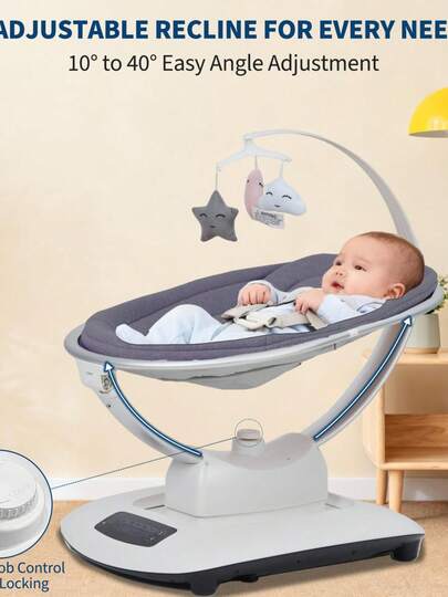 Columpio eléctrico para bebés con 5 modos y velocidades de movimiento: control remoto, reclinación ajustable, arnés de 5 puntos, nanas relajantes, mecedora portátil para recién nacidos y niños pequeño
