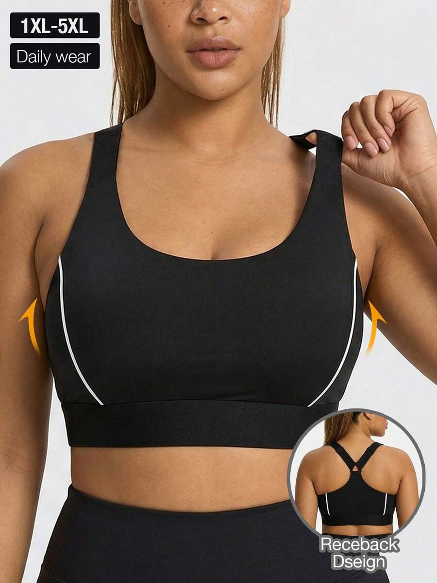 Sujetador deportivo de alto impacto para mujer de talla grande, diseño de espalda cruzada, adecuado para yoga, entrenamiento, correr y uso diario
