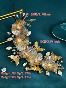 1件优雅合金花朵蝴蝶装饰发箍，时尚3D立体花朵发饰，适合宴会、派对、舞会礼服、夏季度假、旅行等场合。 - 金色 - 查看 9