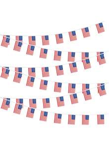 美国国旗串旗横幅，小型迷你美国国旗三角旗横幅，乡村花环装饰，适用于学校、派对、教室、体育赛事、爱国主义七月四日装饰，26.25 英尺，25 面旗帜 - 多色 - 查看 3