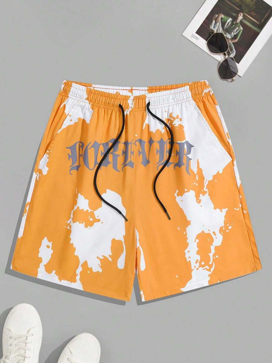 Tween Boys' Casual Drawstring Printed Shorts, Spring/Summer - Yellow - View 1