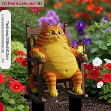 2D Flat Design, 1pc Cute Tabby Cat Garden Stake - 2D Flat Acrylic Outdoor Plant Stake With Pointed Tip, Suitable For Planters, Durable Garden Decor With Tabby Cat Pattern (Orange And White Stripes) - A - View 1