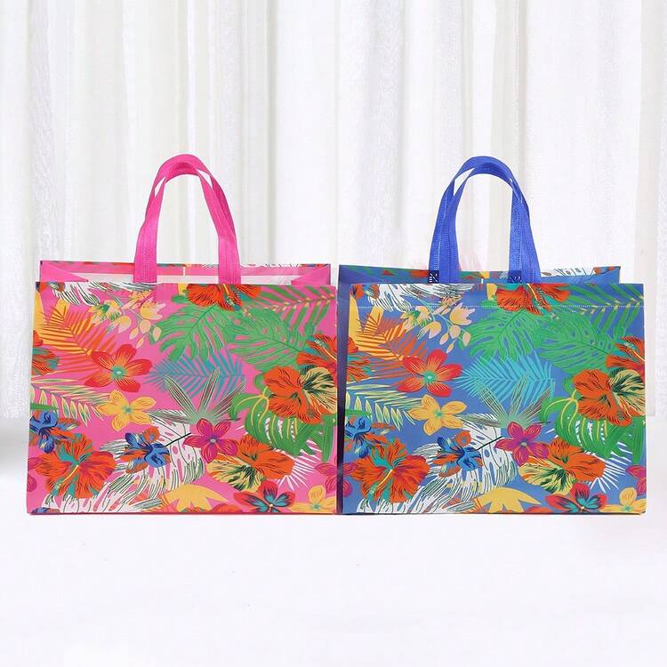Túi quà tặng tái sử dụng họa tiết hoa nhiệt đới có tay cầm, túi quà tặng kiểu Hawaii không dệt cho sinh nhật, đám cưới, tiệc mừng em bé, tiệc bãi biển và quà tặng ngày lễ. - Xem 5