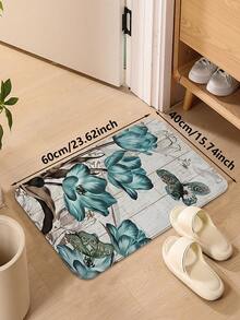 1pc Vintage Floral Print Kitchen Mat, Modern Flannel Rectangular Washable Decorative Carpet, Soft Absorbent Thickened Floor Mat, Foldable Easy Care Mat, Suitable For Kitchen, Entryway, Bathroom, Bedroom, Living Room, Dining Room, Indoor Non-Slip Rug, Home Decor, Holiday Gift, Rectangular Doormat, Essential Kitchen Accessory - Multicolor - View 7