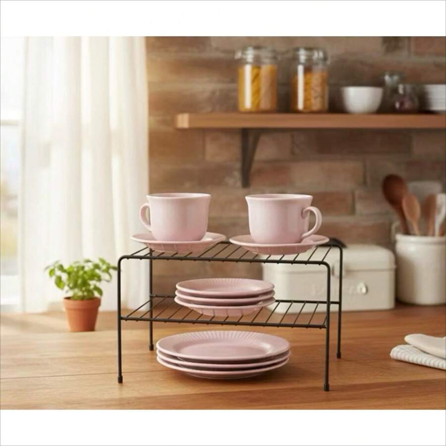 Dish Organizer For Cabinet | Save Space In The Kitchen + Sturdy Double Support - màu đen - Xem 1