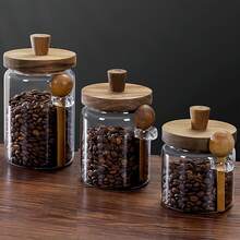 3 Stücke luftdichte Gläser Set (3 Gläser mit Löffeln) - auslaufsichere Vorratsgläser für Kaffee, Mehl, Snacks, Tee usw. Braune Deckel, runde Glasbehälter für Pantry-Organisation, strapazierfähige Mehrzweck-Displaygläser - Verschiedenfarbig - Übersicht 10