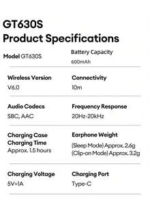 HYUNDAI GT630S 2-In-1 Open-Ear Clip-On Wireless Bluetooth Headphones, HD Calling, Low Latency Gaming, Smart Noise Cancellation, Sleep Aid Earbuds, Secure Fit For Sports & Running, Compatible With Smartphones & Computers - View 11