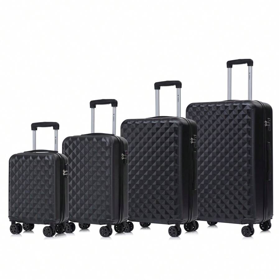 YONSLY 4‑Piece Suitcase Set 16/20/24/28 Inches With TSA Lock YKK Double Repair Zipper 4 Silent 360° Wheels Mesh Pocket Soft Rubber Handle For Trips - 黑色 - 查看 1