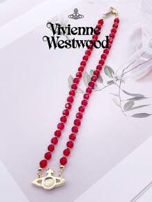Vivienne Westwood Dây chuyền hình sao Thổ bằng pha lê nhân tạo màu đỏ của Messaline Collection, mạ vàng và đồng thau. - Đỏ - Xem 10