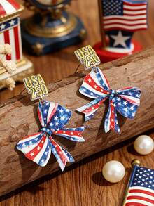 1 Đôi bông tai acrylic in hình cờ Mỹ và bướm, kiểu dáng yêu nước cho lễ kỷ niệm Ngày Độc lập. - Nhiều màu - Xem 1