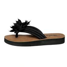 1 Pair Floral Black Flat Sandals - Black - View 19