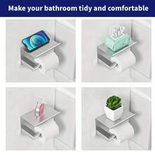 不锈钢拉丝卫生纸架，带壁挂支架 - 耐用长方形浴室纸巾盒，适用于酒店和家庭 - 銀色 - 查看 1