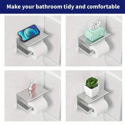 不锈钢拉丝卫生纸架，带壁挂支架 - 耐用长方形浴室纸巾盒，适用于酒店和家庭