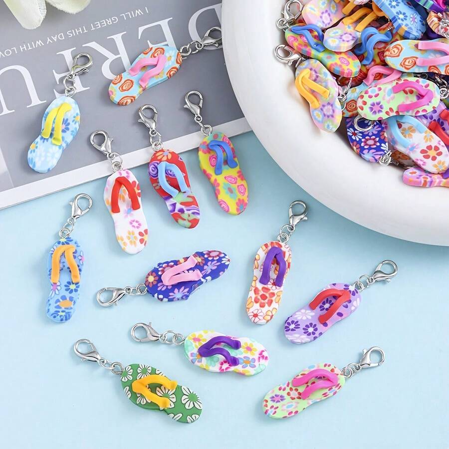 10 chiếc dép xỏ ngón bằng đất sét polymer có khóa càng cua, thích hợp để tự làm móc khóa, phụ kiện móc chìa khóa, phụ kiện trang trí túi xách phong cách biển mùa hè, phụ kiện trang trí túi xách phong cách tươi mới, phụ kiện trang trí túi xách màu dopamine, phụ kiện trang trí túi xách dép xỏ ngón mini mùa hè, trang trí hộp tai nghe, trang trí điện thoại, phụ kiện trang trí túi xách màu bạc, phụ kiện trang trí túi xách họa tiết cây dừa. - Nhiều màu - Xem 1