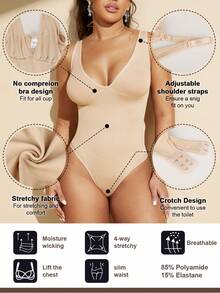 1pc Women's Seamless Removable Strap Camisole, Waist & Abdomen Shaping, Swimsuit Style Shapewear, Can Be Worn With Or Strapless - Apricot - View 10