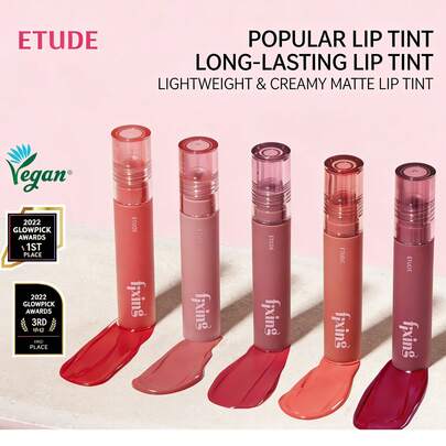  伊蒂之屋 (ETUDE) 定妆唇釉 - 水彩哑光唇釉，保湿防晕染配方，防水，持久显色，韩国纯素认证，柔焦液体唇膏