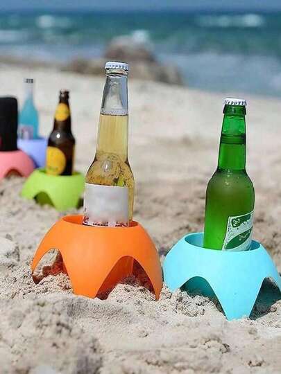 1/2pcs Random Color, Beach Cup Holder, Sand Coaster, Drink Holder For Sand, Beverage Spike, Portable Phone Stand, All-In-One Outdoor Accessory, Keeps Drinks Sand-Free, Stable Spike For Beach, Poolside, Camping, Summer Vacation Essentials For Travelers.