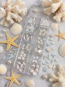 Bộ dụng cụ trang trí móng tay hình vỏ sò và sao biển 3D, 1 hộp, với lớp phủ ánh kim AB, phụ kiện làm móng DIY cho salon và tại nhà. - Nhiều màu - Xem 8