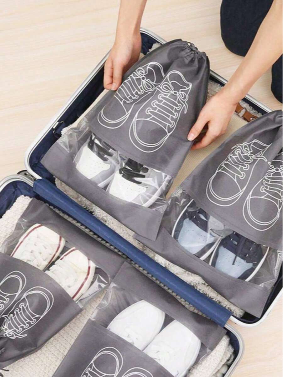 5个透明旅行鞋收纳袋，带抽绳 - 透明旅行鞋袋，易于识别且节省空间，旅行必备，适合旅行和外出 [四季可用]，行李配件，包装解决方案，轻便收纳，紧凑设计，耐用塑料，收纳袋，经常旅行人士，商务旅行 [轻微色差，以实物为准]