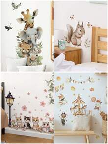 Watercolor Cute Animal Wall Stickers, Cartoon Giraffe Elephant Squirrel Cat Bear Wall Decals, Removable Self-Adhesive Mural Stickers For Nursery, Kids Room, Bedroom, Living Room, Home Decor, Room Decor, Stickers, Wall Decor, Kitchen Decor, Bathroom Decor, Decor, Wall Art, Bedroom Decor, House Decor, Peel And Stick Wallpaper, Wall Paper Peel And Stick, Wall Art For Living Room - Multicolor - View 2