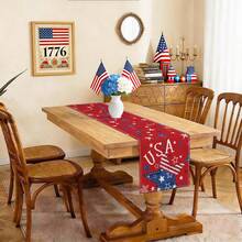 1pc Red Star Patriotic Memorial Day/4th Of July Table Runner, Independence Day Holiday Kitchen Dining Table Decor For Family Gathering - Red - View 6