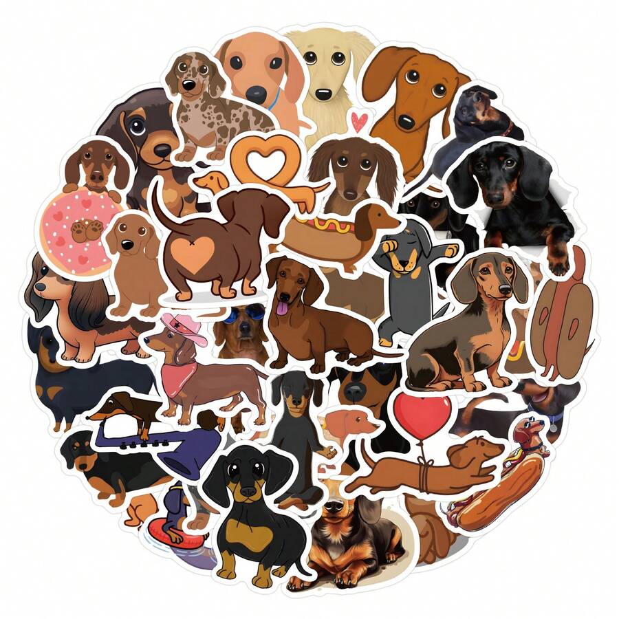 60pcs Dachshund Stickers, Waterproof Vinyl Stickers For Water Bottle Laptop Phone Skateboard Bike Luggage Guitar Decor - Multicolor - View 1