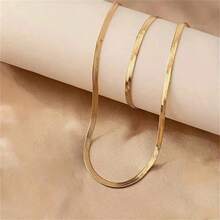 2 peças/Conjunto Colar e Pulseira Simples Dourado Banhado a Ouro com Corrente de Cobra Sexy para Mulheres, Material de Liga, Adequado para Uso Diário, Acessórios do Dia dos Namorados - Dourado - Visão 2