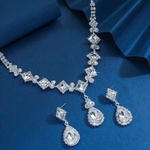 1 Set Exquisite Women's Luxury Style Jewelry Set For Party, Event And Daily Wear (1 Necklace + 1 Pair Earrings) - A - View 8