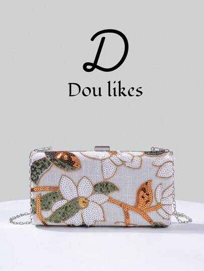 Túi xách dạ hội màu trắng đính sequin thêu mới, thiết kế hoa văn đính sequin và thêu, ví cầm tay thanh lịch cho lễ đính hôn, váy sườn xám, có dây xích kim loại, phù hợp cho tiệc tùng, đám cưới, dạ hội, tiệc chiêu đãi. Phụ kiện hoàn hảo cho váy tốt nghiệp, phụ kiện dạ hội, váy đính sequin, váy lấp lánh, váy duyên dáng.