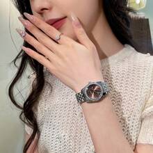 1pc CILOA Fashion High-End Genuine Diamond Decorated Calendar Ladies Waterproof Quartz Watch, Daily Wear - Coffee Brown - View 5