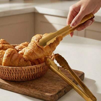 Cirelle 1/2pcs Champagne Golden Stainless Steel Serving Tongs, 9" Easy Grip - Perfect For Buffet & Parties