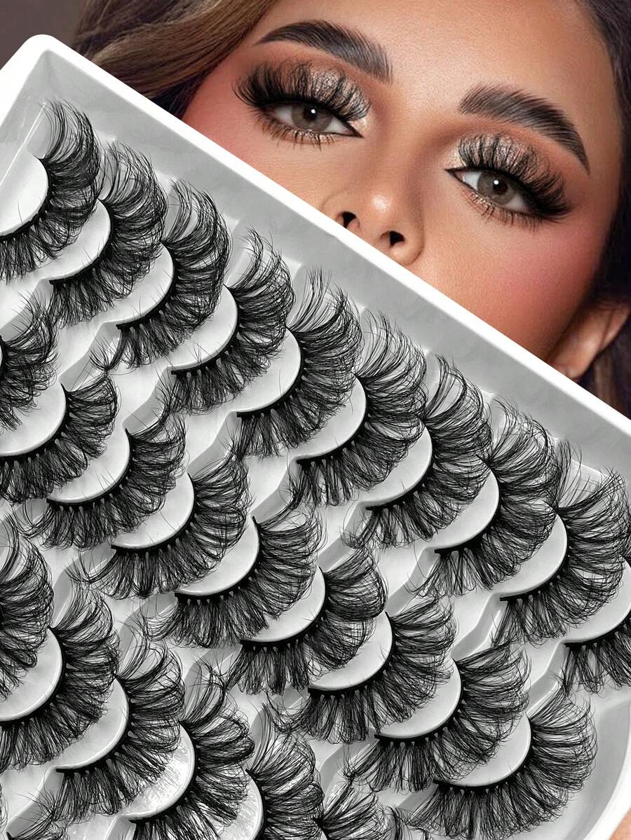 ENCHUW 20 Pairs Super Soft 3D Faux Mink Eyelashes, Natural Thick False Lashes, Dramatic Curly Eyelash Extension - Black - View 1