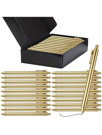 12支装奢华金色圆珠笔，大容量可伸缩黑色墨水，书写流畅，适用于婚礼新娘派对、商务办公、日记、馈赠宾客等场合。