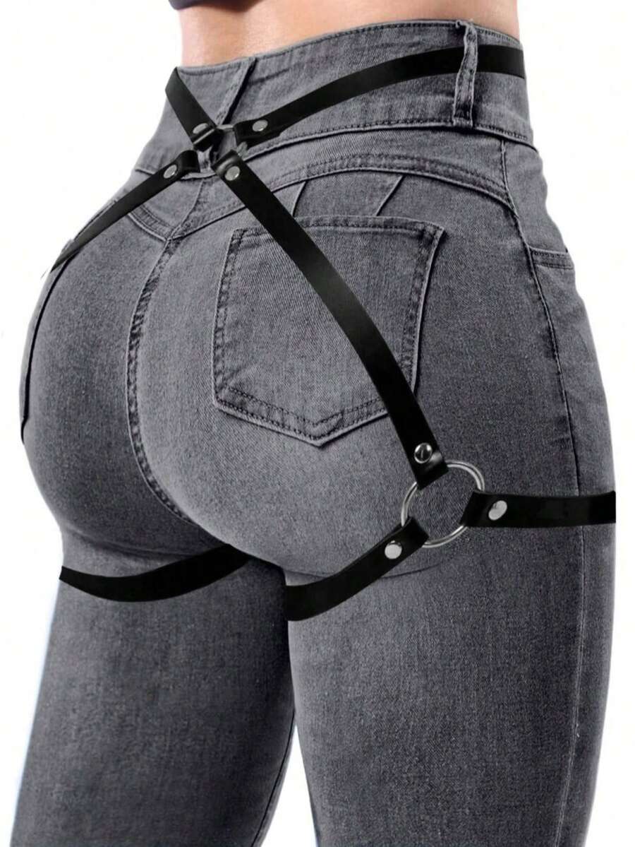 1 pieza Correa negra de cuero sexy para levantar el trasero, elegante y encantadora, que muestra el encanto femenino - Negro - Ver 1