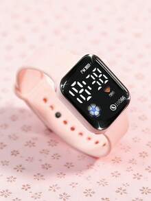 6/5件套新款时尚简约女士LED数字屏幕手表搭配心形首饰套装，包括项链、手链、耳环、戒指，适合派对、旅行、母亲节礼物 - 彩色 - 查看 3