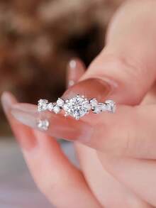 1 chiếc nhẫn cưới đính đá Zirconia cao cấp, thiết kế tinh tế, lựa chọn tốt nhất cho quà cưới. - Bạc - Xem 6