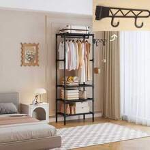 1pc Reinforced Metal Clothes Hanger Rack + Thickened Hook Combo, Independent Structure Saves Space, Smooth Coating Anti-Scratch & Wear-Resistant, Quick Assembly No Complex Tools, Black Fashionable Appearance Matches Various Decor, Stores Clothes, Shoes, Accessories All-In-One, Applicable To 92 Scenarios, 68 Household Recommended, Strong Load-Bearing Stable No Shaking, Keeps Space Neat And Organized - Multicolor - View 18