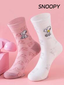 SNOOPY 2双正品史努比图案女士船袜，可爱卡通设计，透气吸湿，休闲舒适，适合学生/成人作为礼物或日常穿着。 - 彩色 - 查看 1