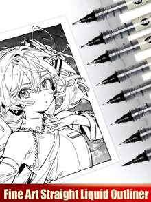 8 支装黑色细线液体绘图笔，适用于艺术、书法和插画。 - 細線液體畫筆套裝 - 查看 3