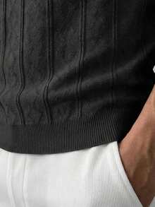 GRDR Camisa polo de punto de manga corta con cuello, de ajuste ceñido, con estampado de argyle y parches, de estilo casual y elegante, para hombre, para primavera/verano - Negro - Ver 5