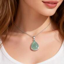 CUPIDCRYSTAL 天然水晶玛瑙宝石水滴吊坠，宝石水晶镶嵌合金，水晶项链，女士节日礼物 - 水滴項鍊 - 查看 5