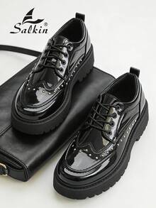 Giày Derby nam, kiểu buộc dây, mẫu thiết kế thời trang, đế dày cổ điển, chống trơn trượt và bền bỉ, giày công sở, giày da bóng nam với chi tiết đinh tán trang trí, giày thường ngày, giày dự tiệc, giày công sở, giày dự tiệc cưới, giày hẹn hò đôi, giày ăn tối lãng mạn, giày quà tặng ngày lễ, giày học sinh trở lại trường, phong cách sinh viên. Vui lòng chọn lớn hơn một cỡ. - màu đen - Xem 7